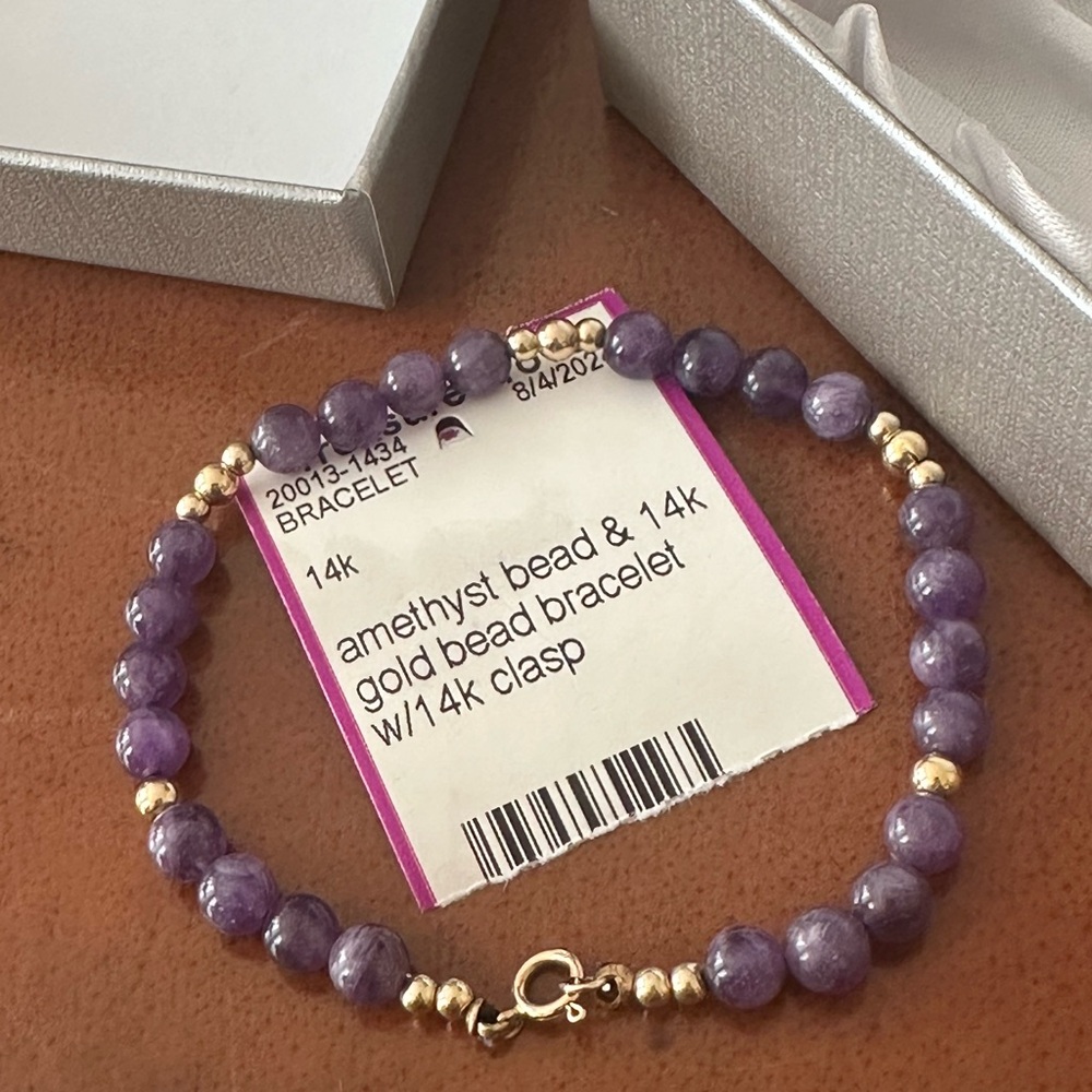 Amethyst Bead & 14k gold bead bracelet let w/ 14k clasp
